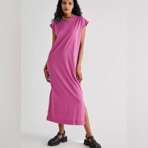 Free People All Day Long MIDI T-Shirt Dress In Orchid Volcano